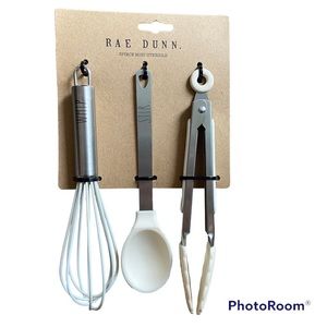 RAE DUNN 3 PIECE MINI UTENSILS, METAL AND CREAM SILICONE, WHIP, STIR, GRAB. NEW